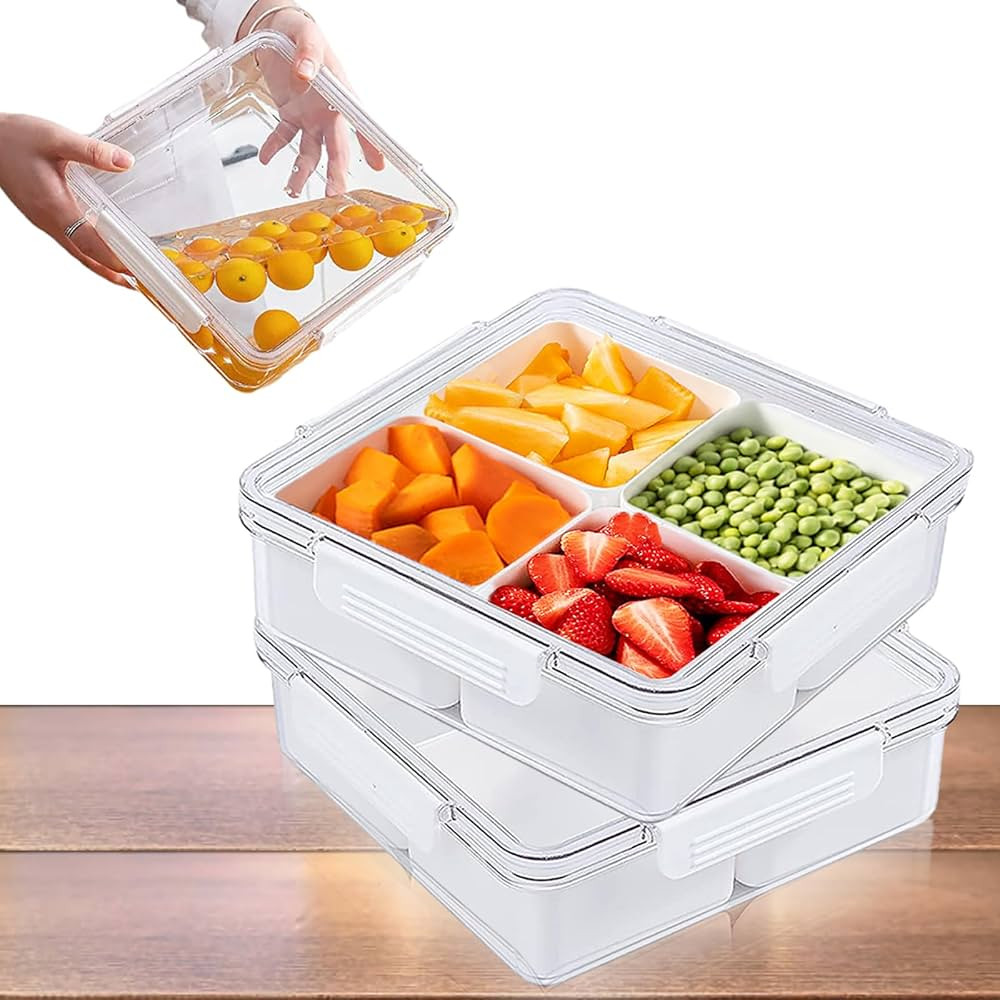 TOKLYUIE 2 Pcs Veggie Tray with Lid Reusable Large Food Storage Containers Square Divided Fruit V... | Amazon (US)