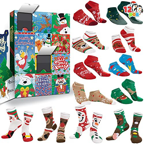 JOYIN 2025 Christmas Advent Calendar, 12 Days Christmas Warm Cotton Socks for Women Adults, Xmas Countdown Calendar with 8 Low Cut & 4 Knee High Socks, Xmas Party Favor Gifts | Amazon (US)