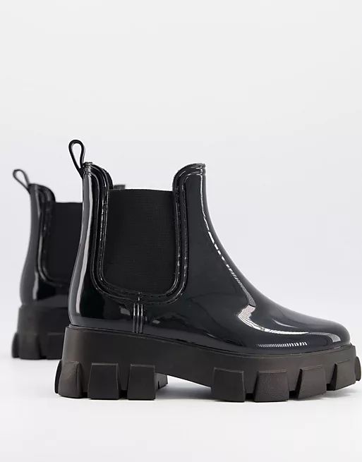 ASOS DESIGN Giana chunky chelsea rain boots in black | ASOS (Global)