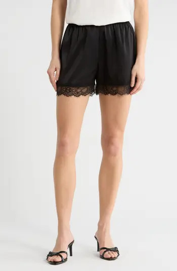 NSR Lace Trim Satin Shorts in Black at Nordstrom Rack, Size X-Small | Nordstrom Rack