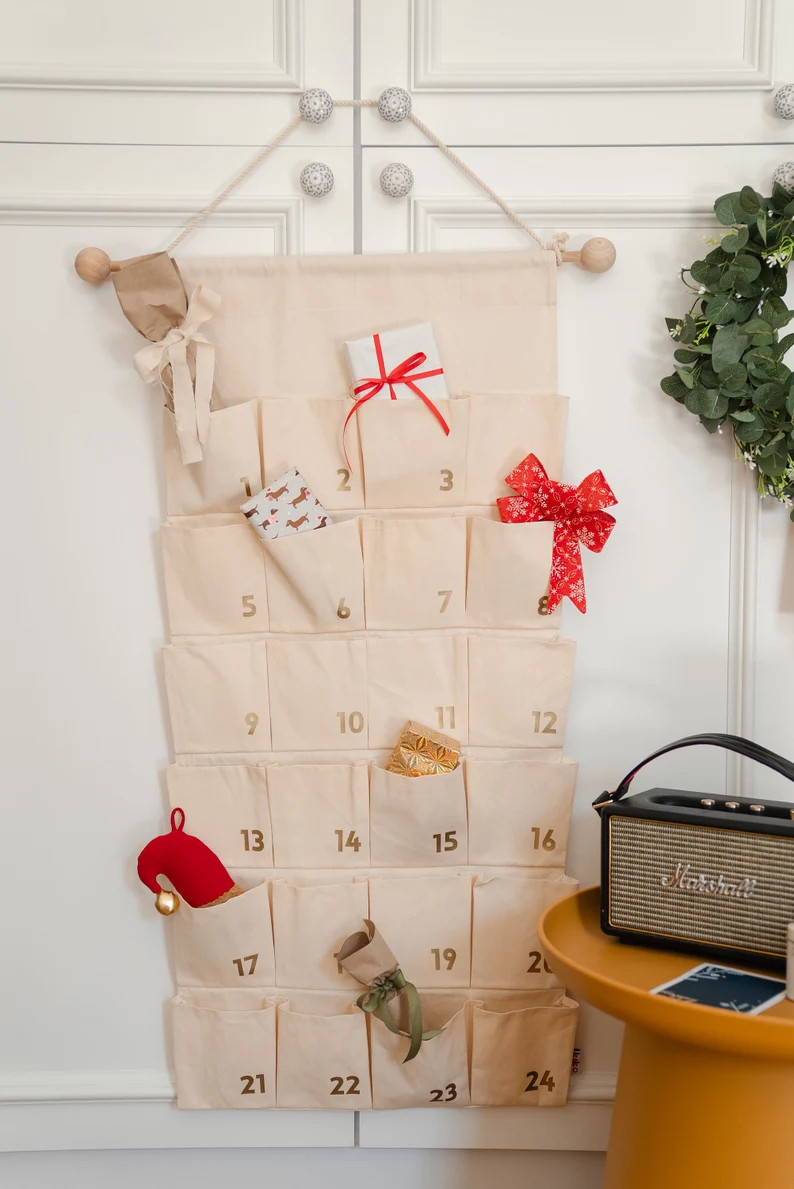 Hanging Fabric Advent Calendar With 24 Pockets - Etsy | Etsy (US)