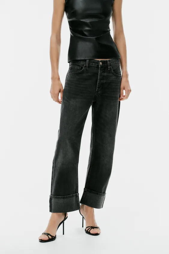 TRF MID-RISE STRAIGHT FOLDED JEANS | Zara US