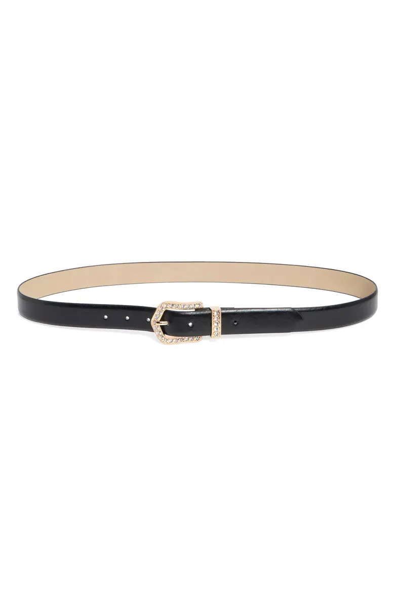 Vince Camuto Crystal Stone Buckle & Loop Faux Leather Belt | Nordstromrack | Nordstrom Rack