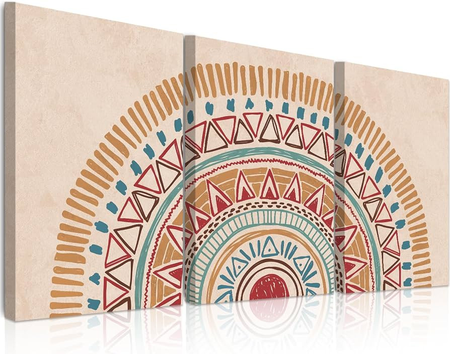 CHDITB Boho Sun Framed Wall Art Printings(Set of 3, 16"x24"), Southwestern Aztec Geometric Canvas... | Amazon (US)