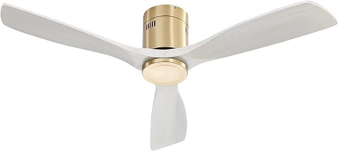Sofucor 52 Inch Low Profile Ceiling Fan no light 3 Carved Wood Fan Blades Flush Mount Ceiling Fan... | Amazon (US)