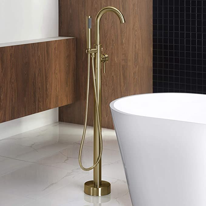 WOODBRIDGE F0007 BG Freestanding Tub Filler Bathtub Floor Mount Brass Bathroom Faucets with Hand ... | Amazon (US)