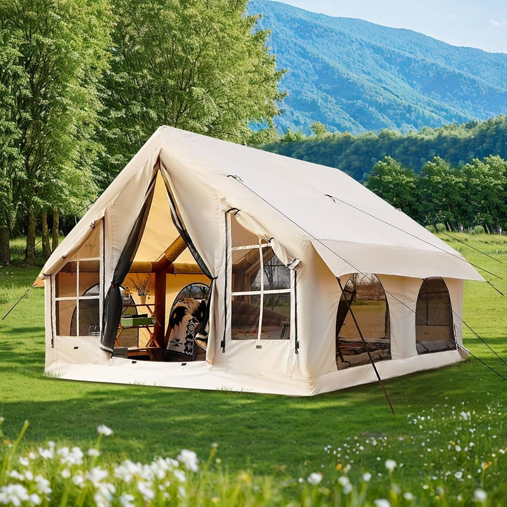 Inflatable Beige Camping Tent | 5~8 People | Oxford | No Assembly Needed | Luxury Glamping | Amazon (US)