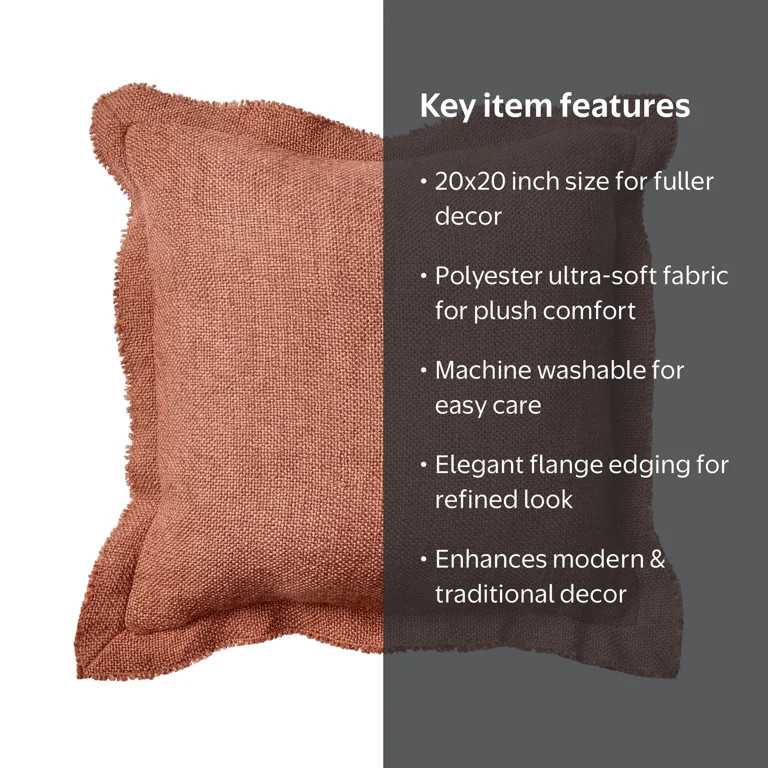 Better Homes & Gardens 20" x 20" Luxe Flange Polyester Decorative Pillow | Walmart (US)