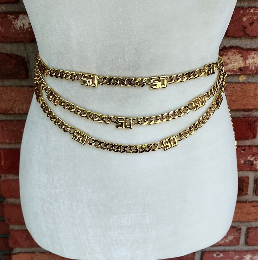 Vintage St. John Chain Belt Shiny Gold Plated Metal Triple Strand Curb Chain SJ Links Retro Adjus... | Etsy (US)