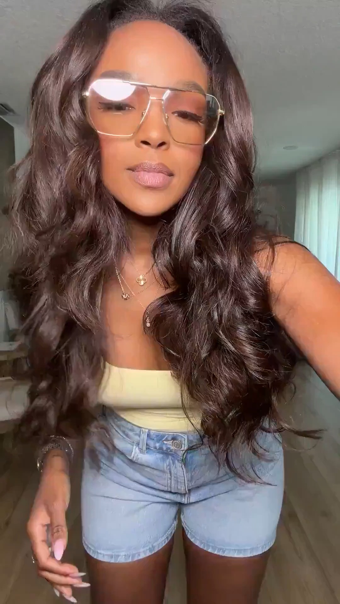 Hi Babes! 

This is the kind of casual outfit that always hits 🤍 The fitted tank with the relaxed denim shorts gives that effortless cool-girl vibe while still looking super flattering and put together. Adding the oversized glasses and layered jewelry instantly elevates the whole look without doing too much.

I love simple basics like this because you can wear them nonstop all summer long. Throw on sneakers for errands, sandals for brunch, or layer with an oversized button down for an easy vacation look.

Perfect for:
• Everyday casual outfits  
• Summer errands  
• Coffee runs  
• Vacation daytime looks  
• Casual brunch outfits  
• Easy travel style  

Everything is linked below ✨

xx Kira | IG: KirasFashionFinds

34D - 27 - 40 • Size Small or 4