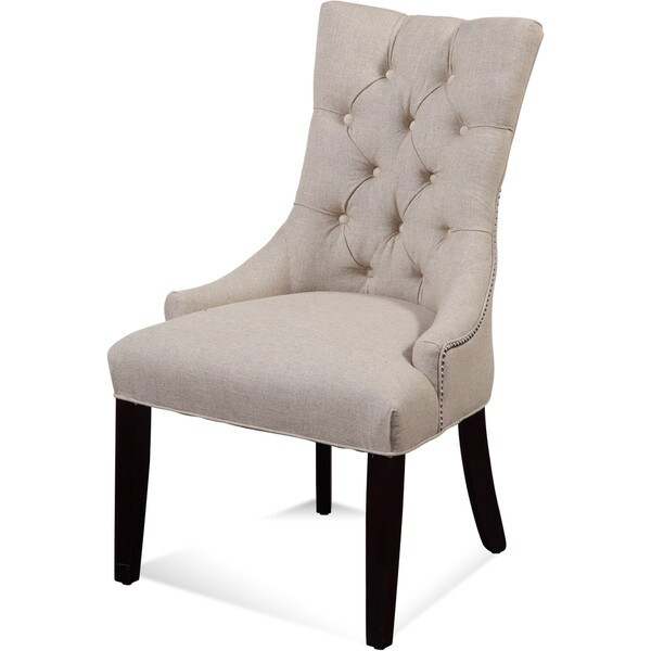 Bassett Mirror Company Fortnum Cream Linen and Wood Tufted Nailhead Parsons Chair | Bed Bath & Beyond