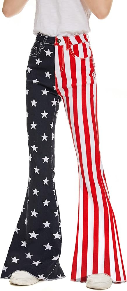 Bell Bottom Jeans for Women High Waisted Stretch American Flag Flare Jeans Denim Bootcut Pants | Amazon (US)