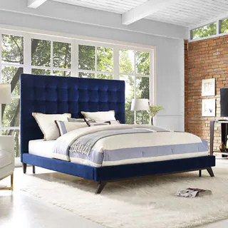 Eden Navy Velvet Tufted Platform Bed - Queen | Bed Bath & Beyond