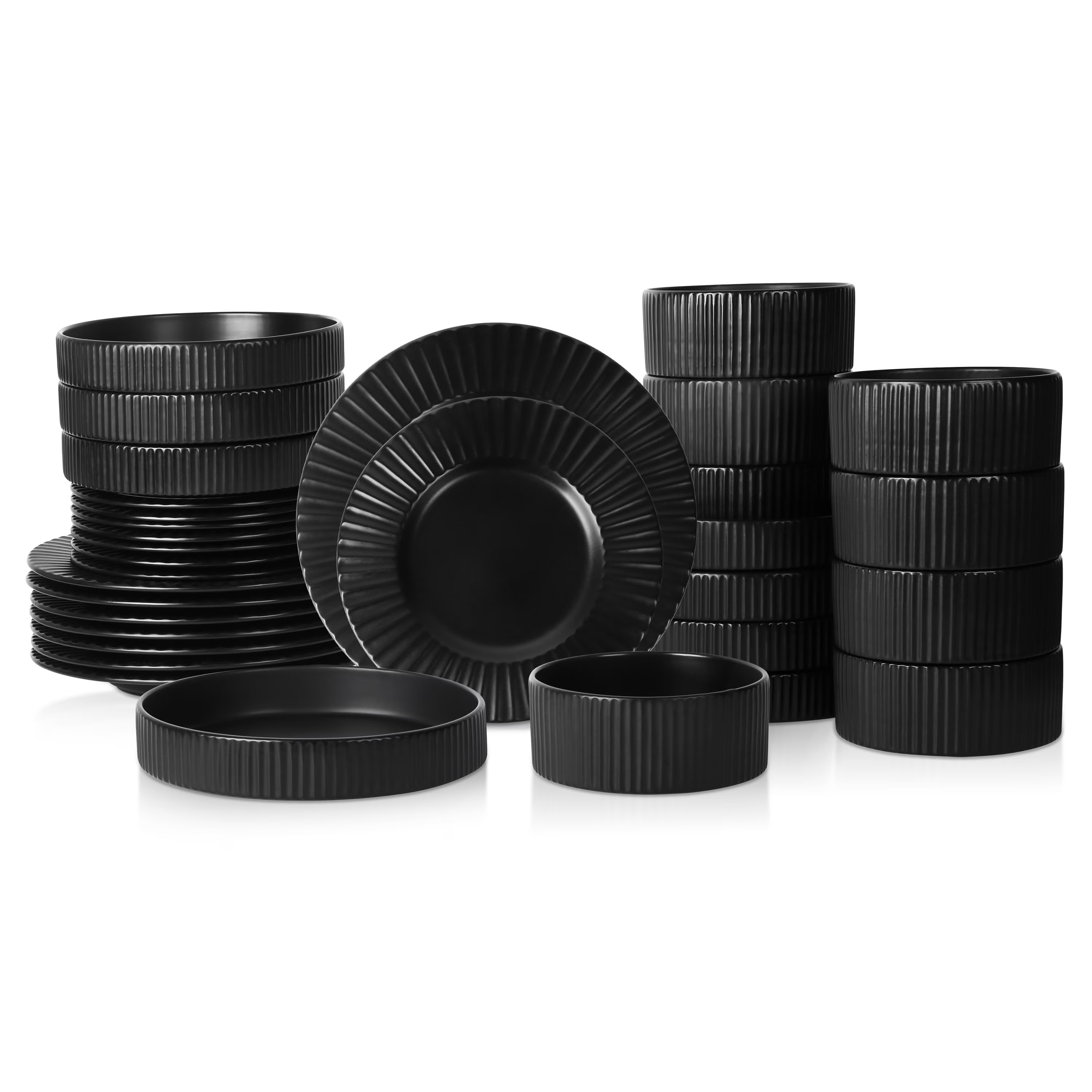 Christian Siriano Lusso 32-Piece Dinnerware Set Stoneware, Black | Walmart (US)