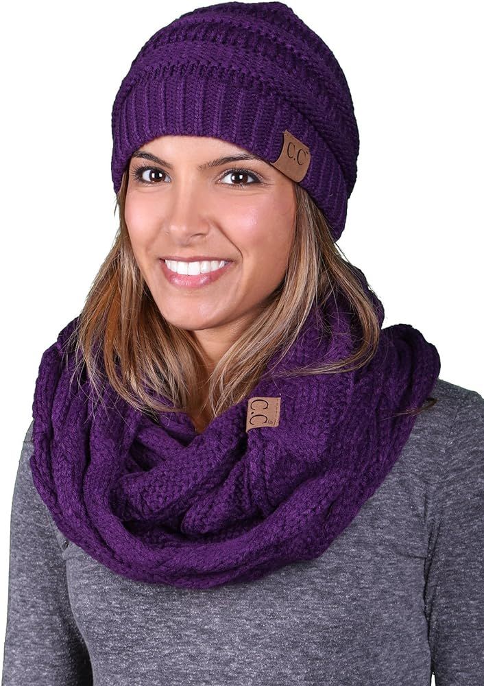 Funky Junque Womens Infinity Scarf and Slouchy Knit Beanie Matching Winter Set | Amazon (US)