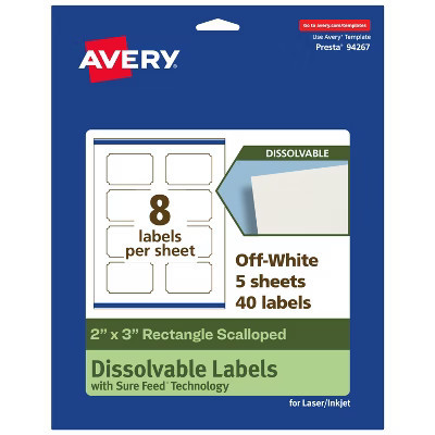 Avery Dissolvable Rectangle Scalloped Labels, 2" x 3", 40 Labels | Target