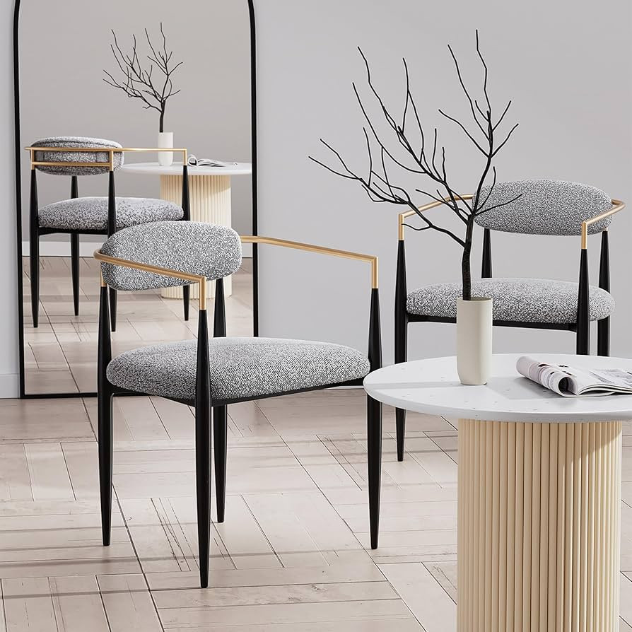 Morden Fort Modern Boucle Dining Chairs with Upholstered Backrest, Grey Arm Chairs Set of 2 for K... | Amazon (US)