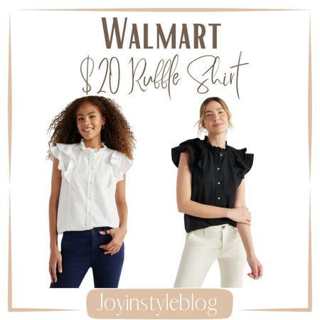$20 Walmart Free Assembly Women’s Cotton Ruffle Shirt with Short Sleeves, Sizes XS-XXL / work top / workwear / date night outfit / dressy top / work outfit 

#LTKOver40 #LTKWorkwear #LTKFindsUnder50