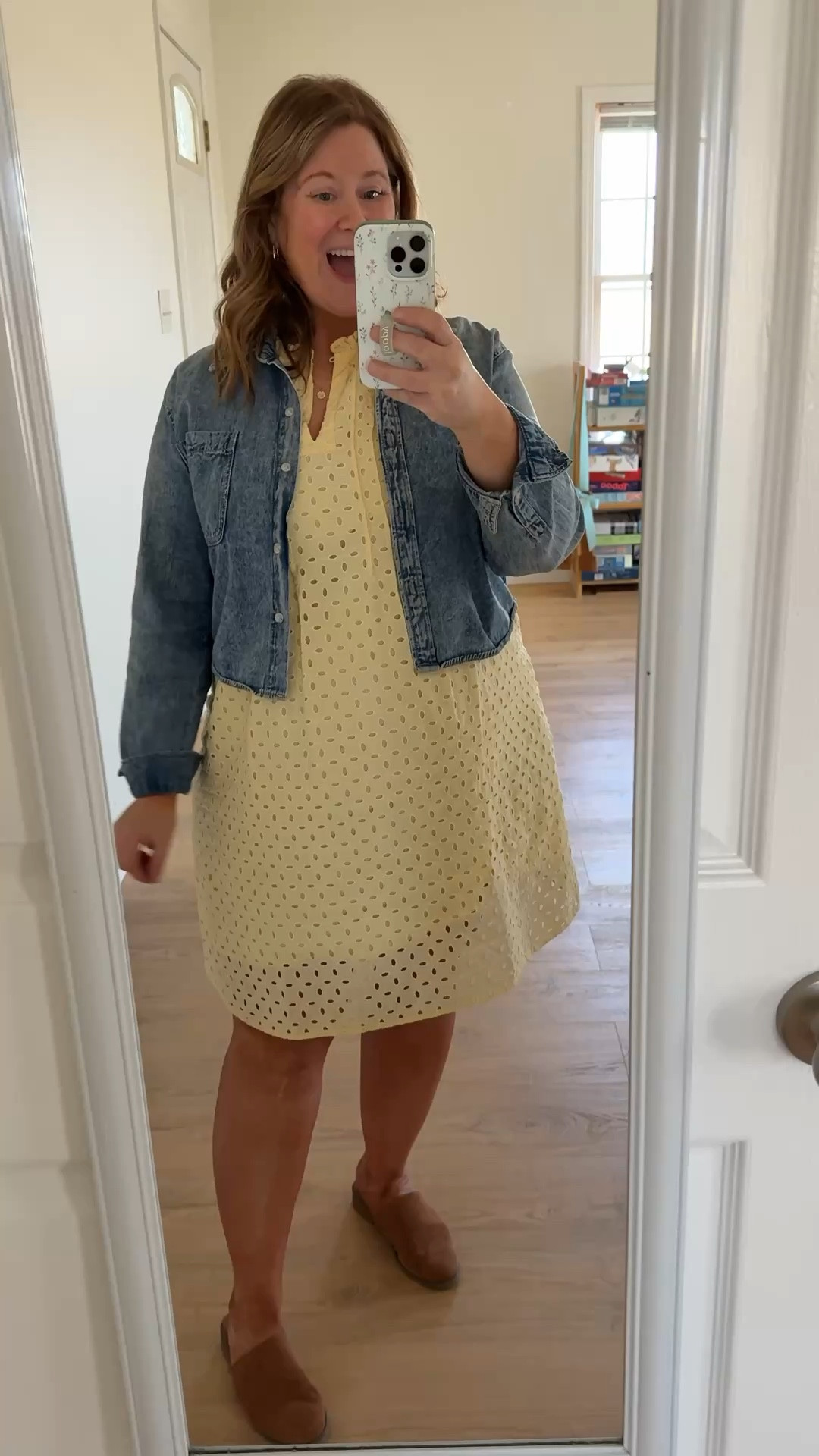 Teacher outfit! Wearing an XL in my butter yellow dress and my cropped denim shirt is older - linked similar  

#LTKBump #LTKMidsize #LTKWorkwear