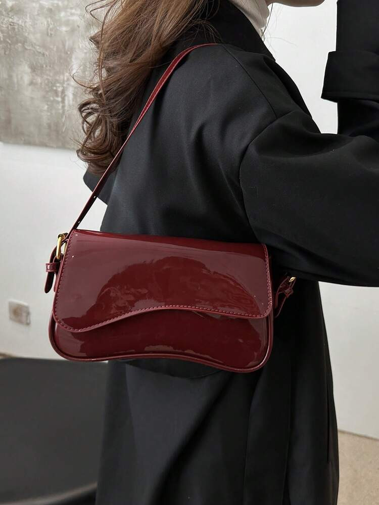 Lightweight,Business Casual Minimalist Flap Square Bag For Teen Girls Women College Students,Rookies & White-Collar Workers Perfect For Office,College,Work ,Business,Commute,Outdoors, Travel, Outings, Fashionable Burgundy Bag, Bag For Women Elegant | SHEIN