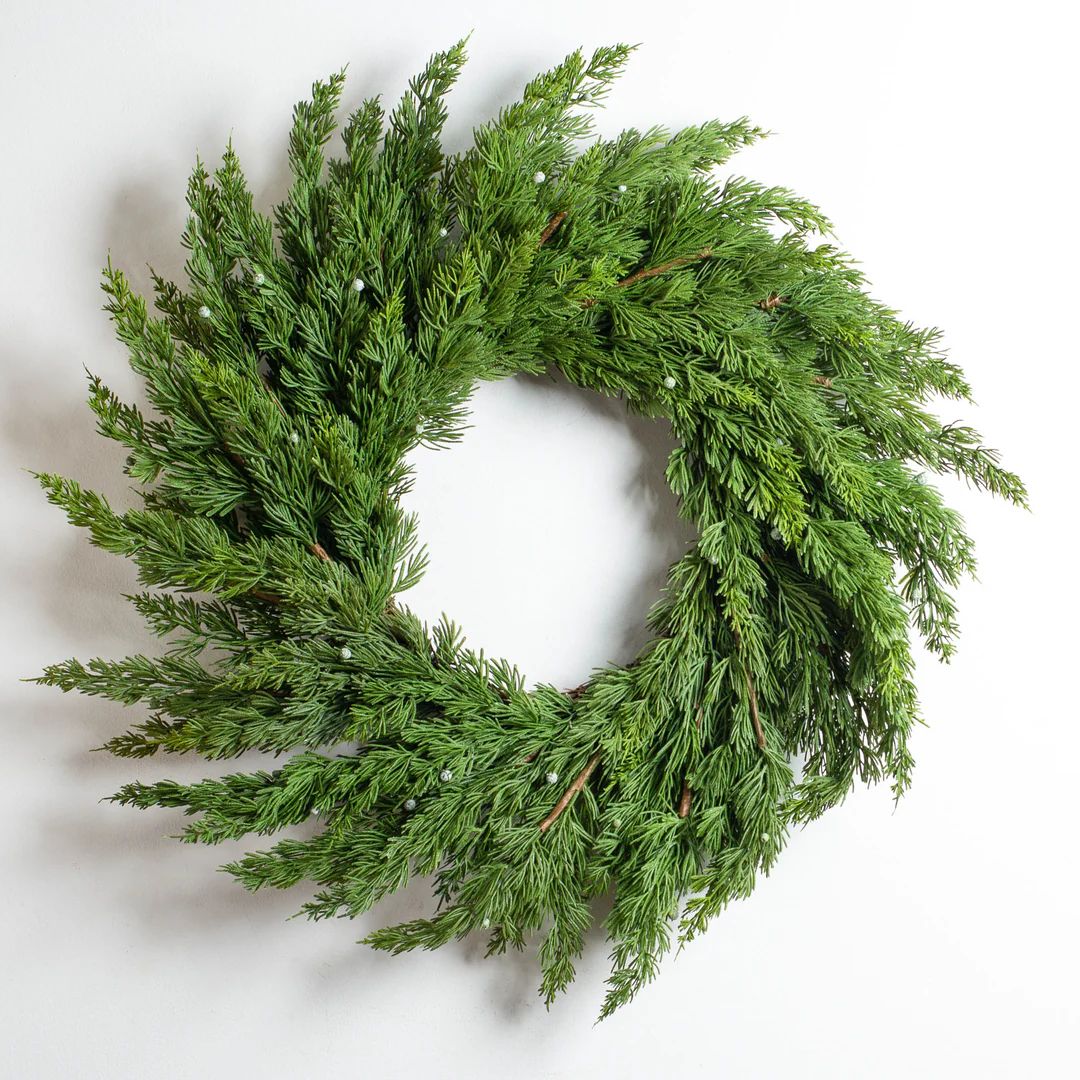 Real Touch Seeding Cypress Winter Christmas Front Door Storm Door Wreath | Darby Creek Trading