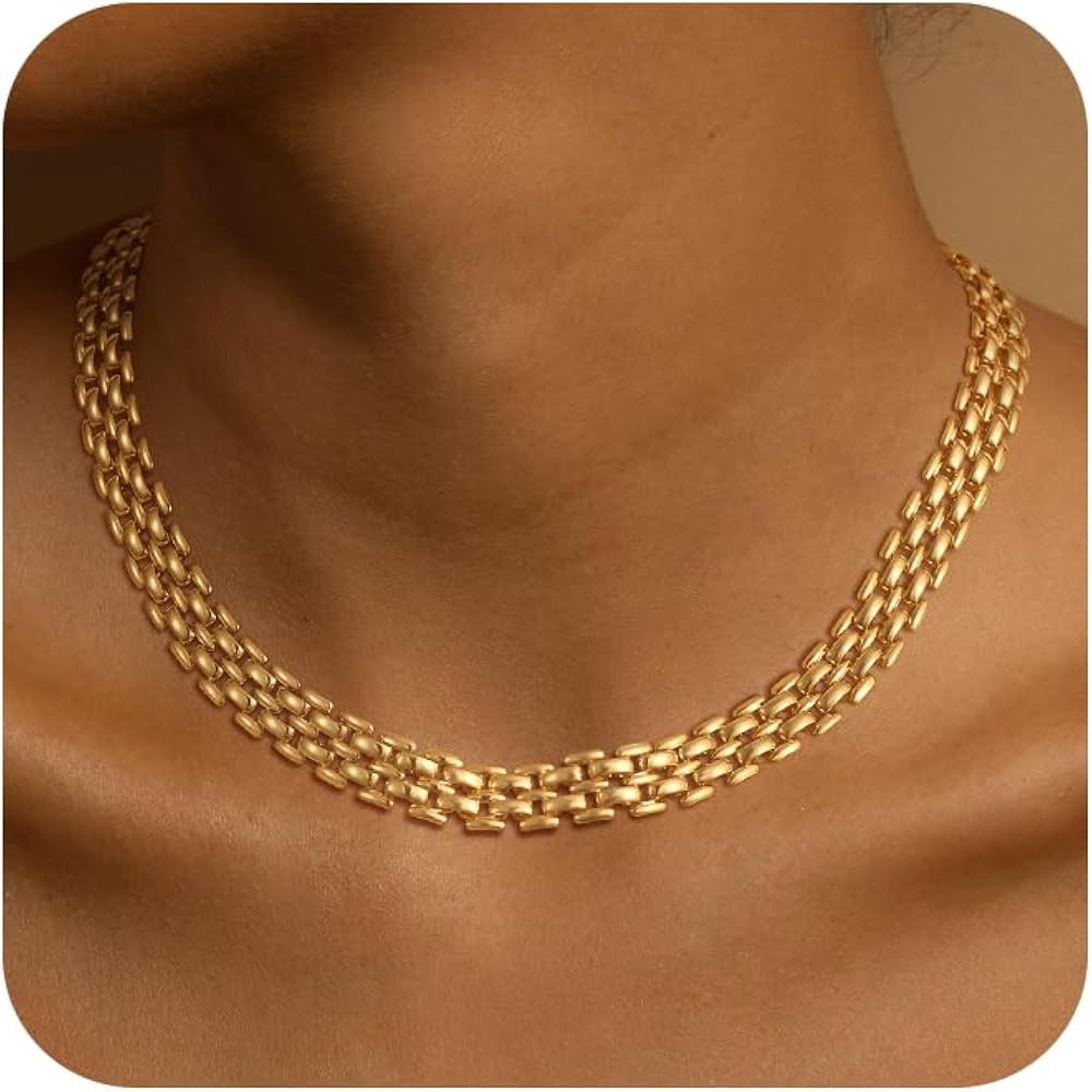 Moodear Gold Necklace for Women 14K Dainty Chunky Gold/Sliver Chain Necklace Cuban Link Paperclip... | Amazon (US)