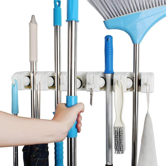 broom and mop holder wall mounted Storage cleaning Tools Commercial Mop Rack closet organizer too... | Amazon (US)