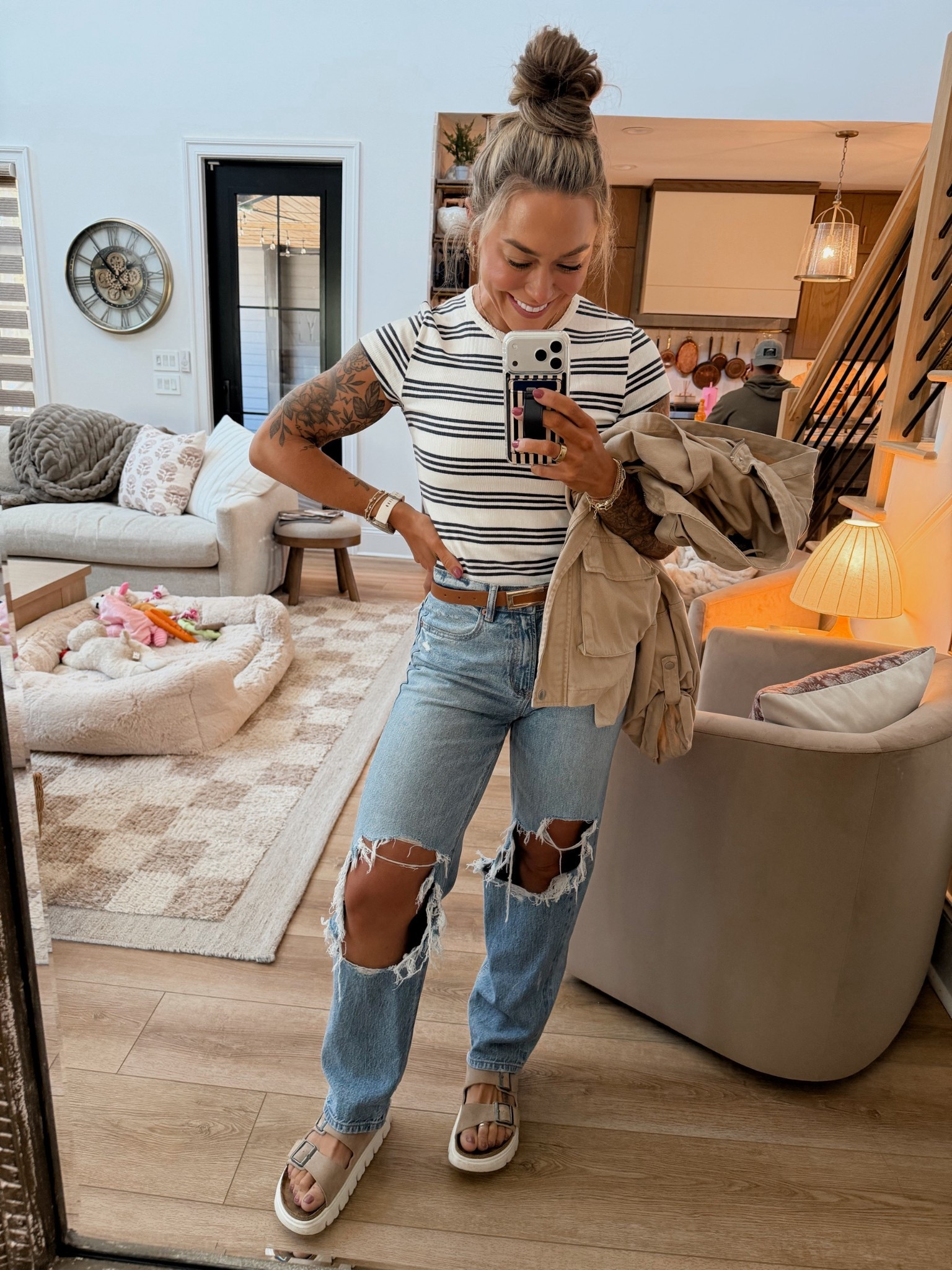 Love this striped tee so much! In a small & it’s currently on sale + comes in yellow & black 🌼 jeans are old AE but I linked the new similar ones! Sandals tts! 

Ootd / comfy / cute / casual / target finds / stripes / spring style / Holley Gabrielle  

#LTKSeasonal #LTKootd #LTKgrwm