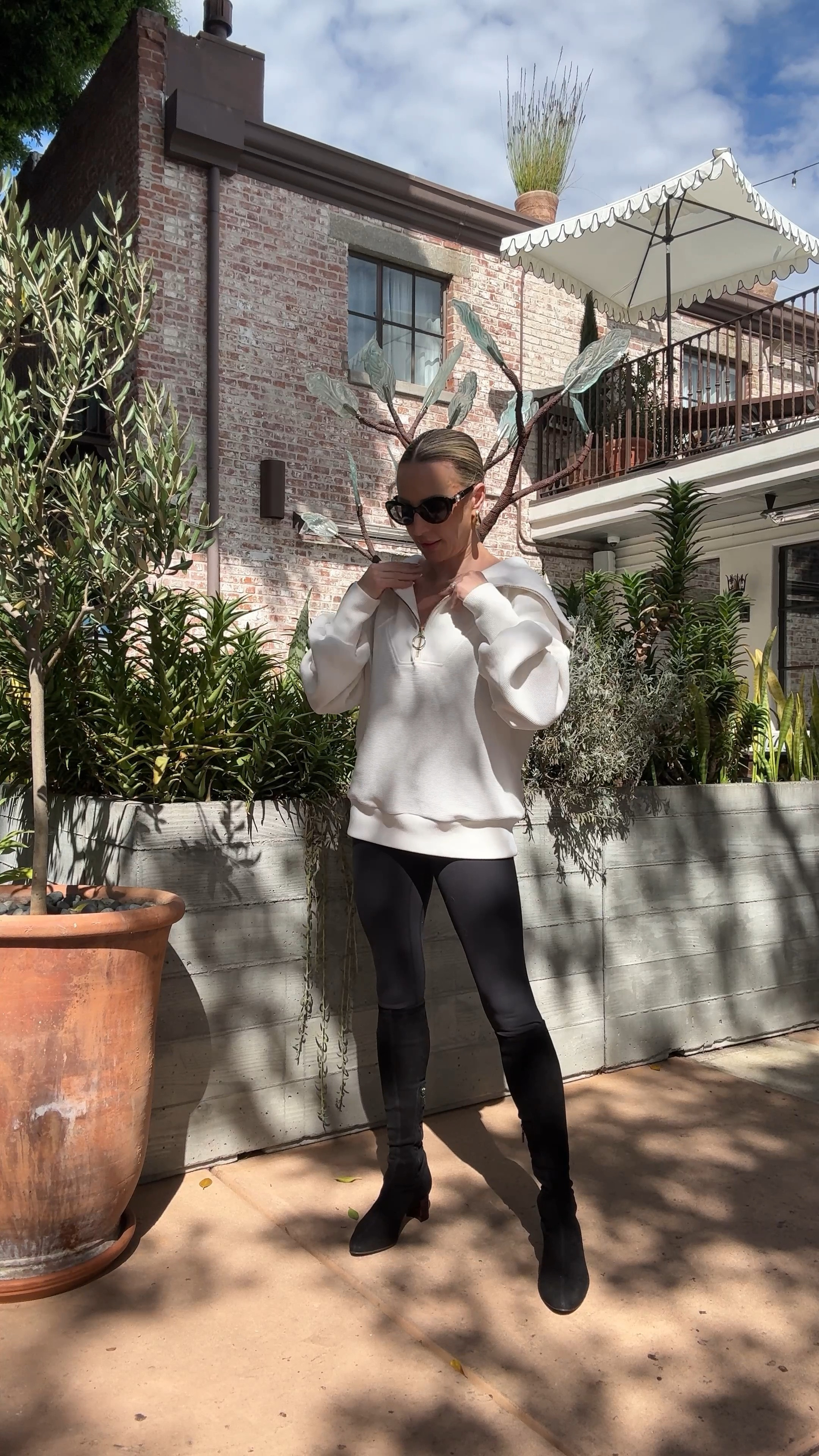 Casual Fall outfit check 🍂 

Black suede knee high boots, black high waisted leggings and this white quarter zip sweater. The zipper goes low enough you can step into it if you’ve already done your hair and makeup 💄 I’ve also tagged a few more super cute cream and white turtleneck sweaters from Varley and Free People that are super cozy for Fall and Winter.

#falloutfitinspo #ootd #freepeople #revolveme #sarahflint #leggingsoutfit

#LTKShoeCrush #LTKStyleTip #LTKVideo