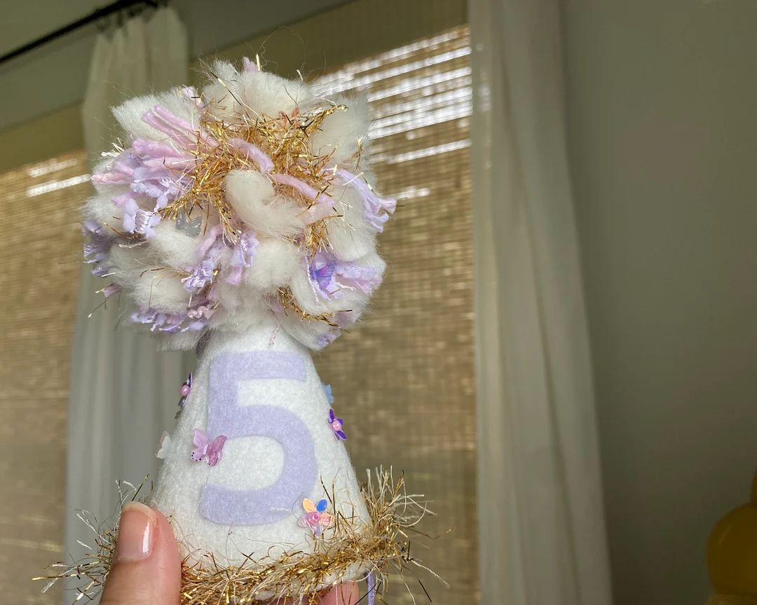 Enchanted Butterfly Garden Birthday Hat | Retro Whimsical Party | Kids Photoshoot Prop | Pom Pom ... | Etsy (US)