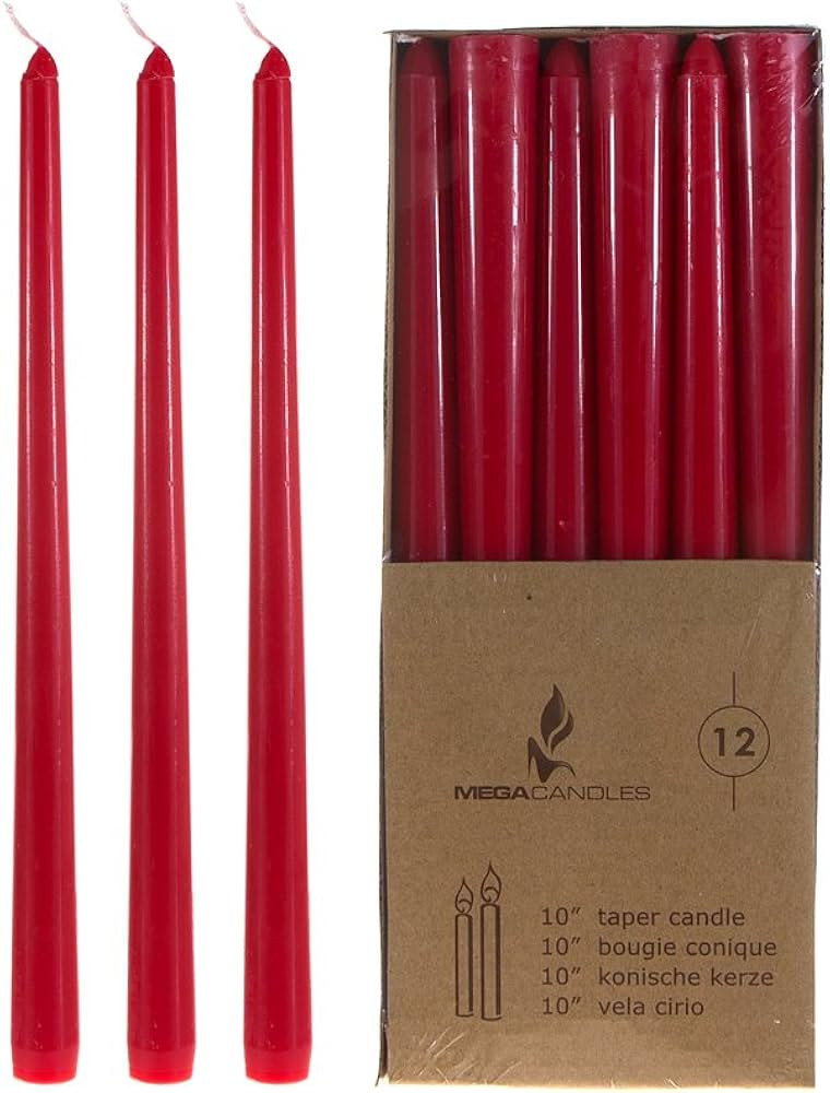 Mega Candles 12 pcs Unscented Red Taper Candles, Hand Poured Wax Candle 10 Inch x 7/8 Inch, Home ... | Amazon (US)