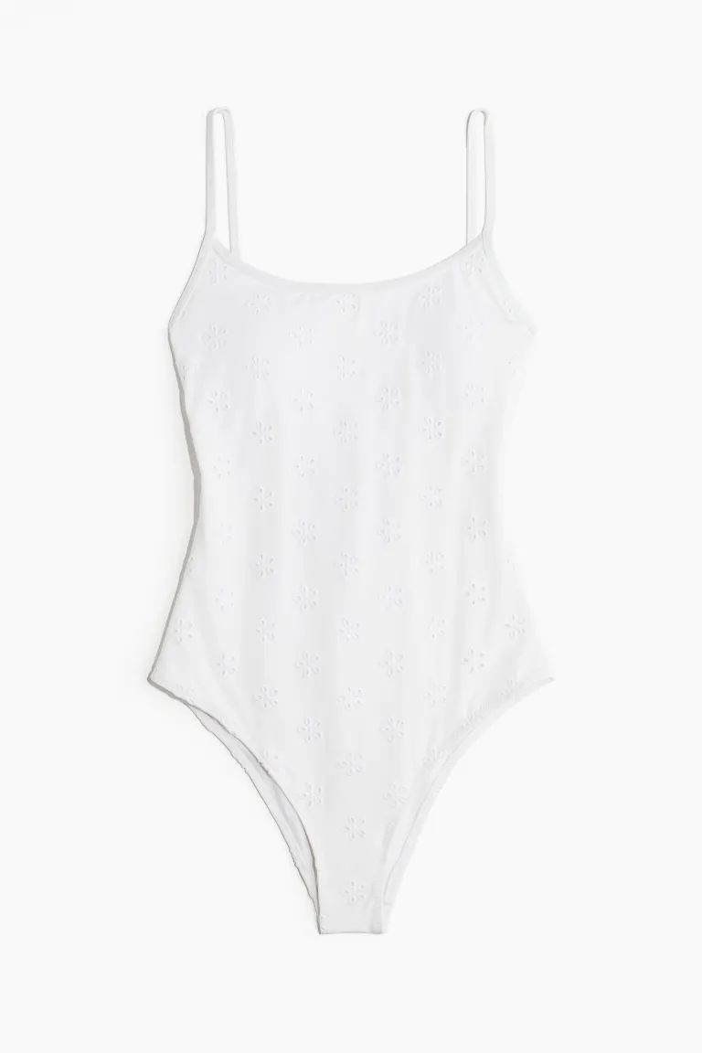 Padded-cup Eyelet Embroidered Swimsuit - White - Ladies | H&M US | H&M (US + CA)