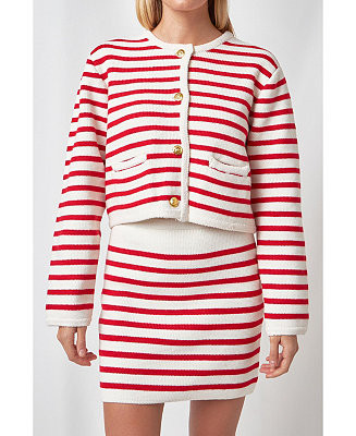 English Factory Women's Knit Striped Sweater Cardigan - Macy's | Macys (US)