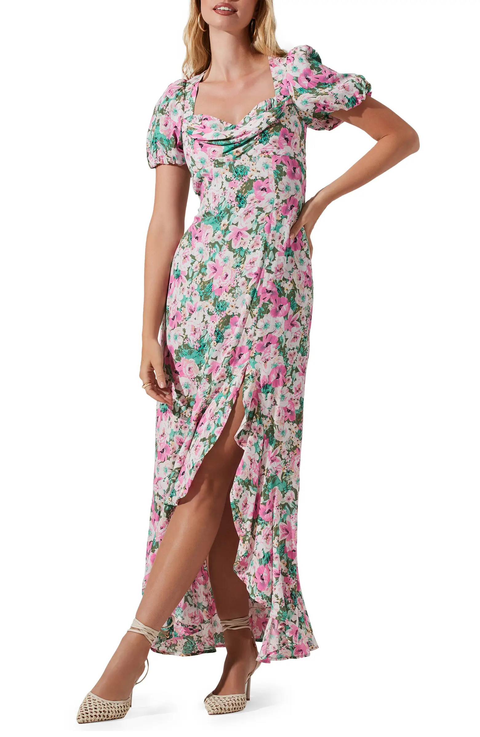 Dayanara Floral Puff Sleeve Cutout Maxi Dress | Nordstrom Rack