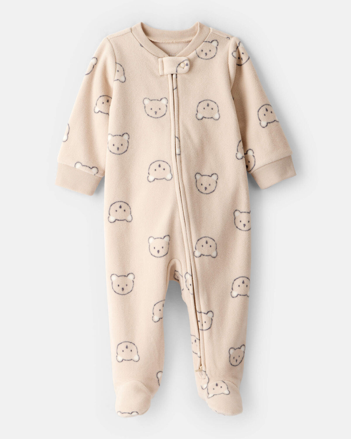 Baby Boy Bear Fleece 2-Way Zip Sleep & Play Pajamas - Khaki | Carter's Inc