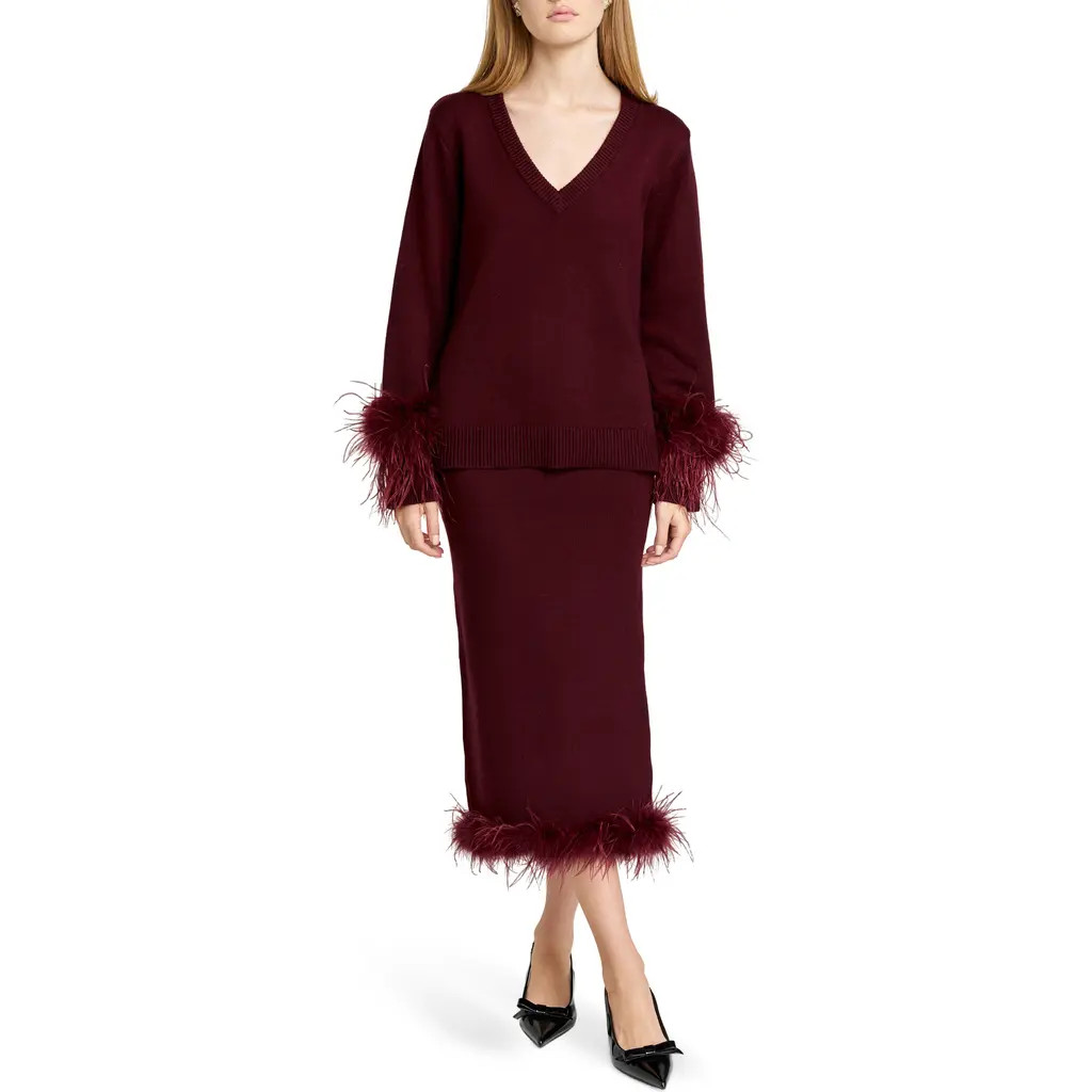 WAYF Bethany Feather Trim Knit Skirt in Plum at Nordstrom Rack, Size Small | Nordstrom Rack