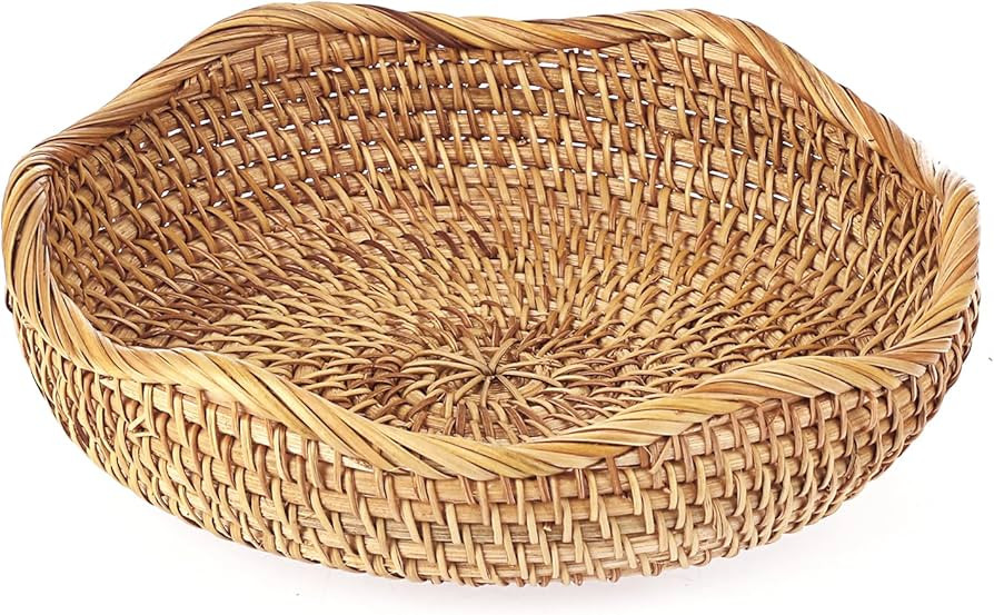 Hipiwe Natural Rattan Tray 8.5" Wicker Storage Bowls Hand Woven Basket Tray for Bread Fruit Key R... | Amazon (US)
