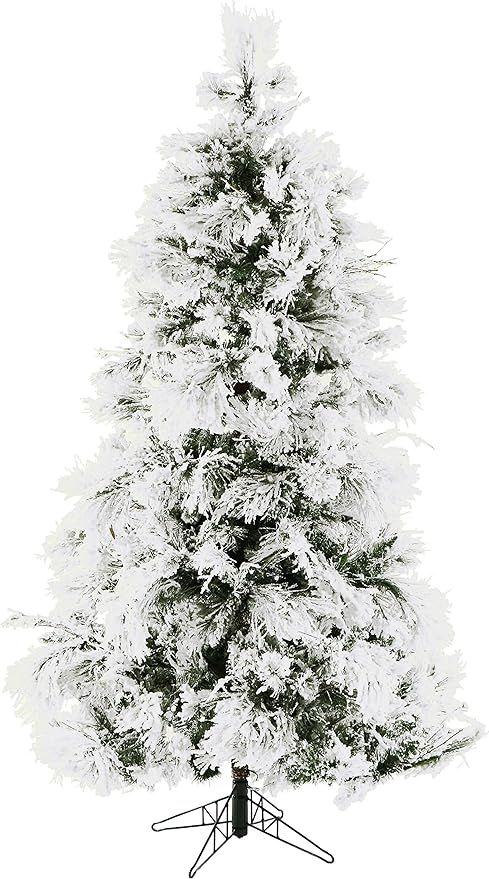 Fraser Hill Farm 6.5 Ft. Flocked Snowy Pine Christmas Tree, Snow | Amazon (US)