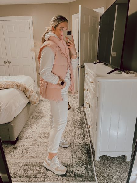 cozy comfy Amazon outfit inspo 🤍 
Matching sweat set: small 
Puffer vest: size up one to a medium for an oversized fit 
Shoes: wearing true size 7.5, run big 

#LTKstyletip #LTKunder50 #LTKSeasonal