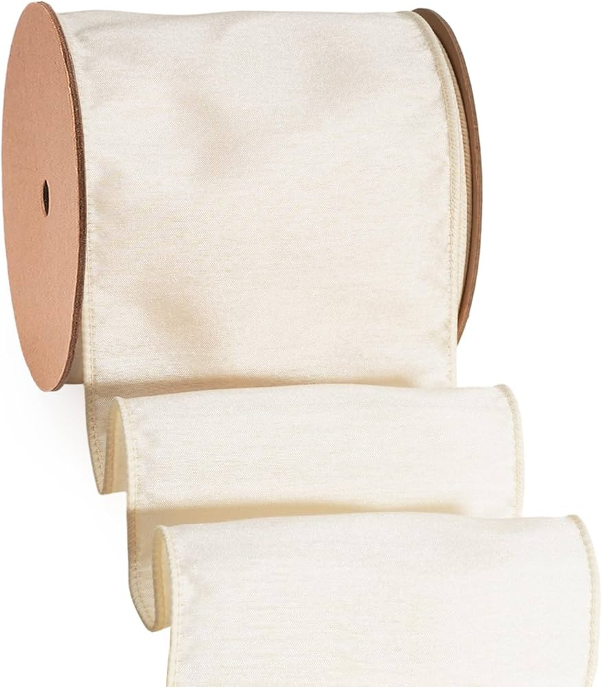 LaRibbons Ivory Ribbon Wired Christmas Dupioni Cream, 4" x 10 Yards | Amazon (US)