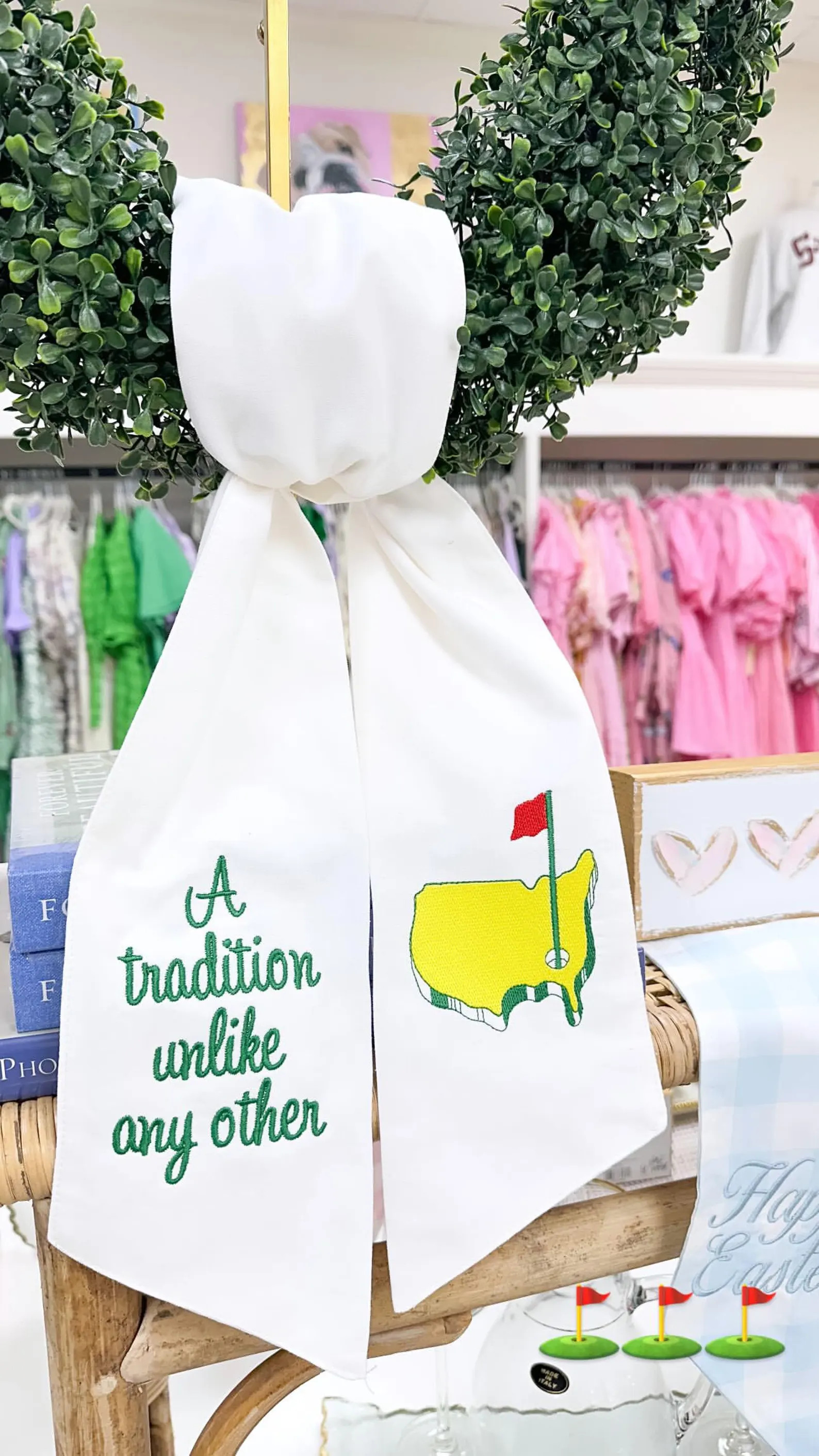 Masters Wreath Sash, Boxwood Wreath Embroidered Sash, Masters Embroidery Sash, Door Hanger, Golfi... | Etsy (US)