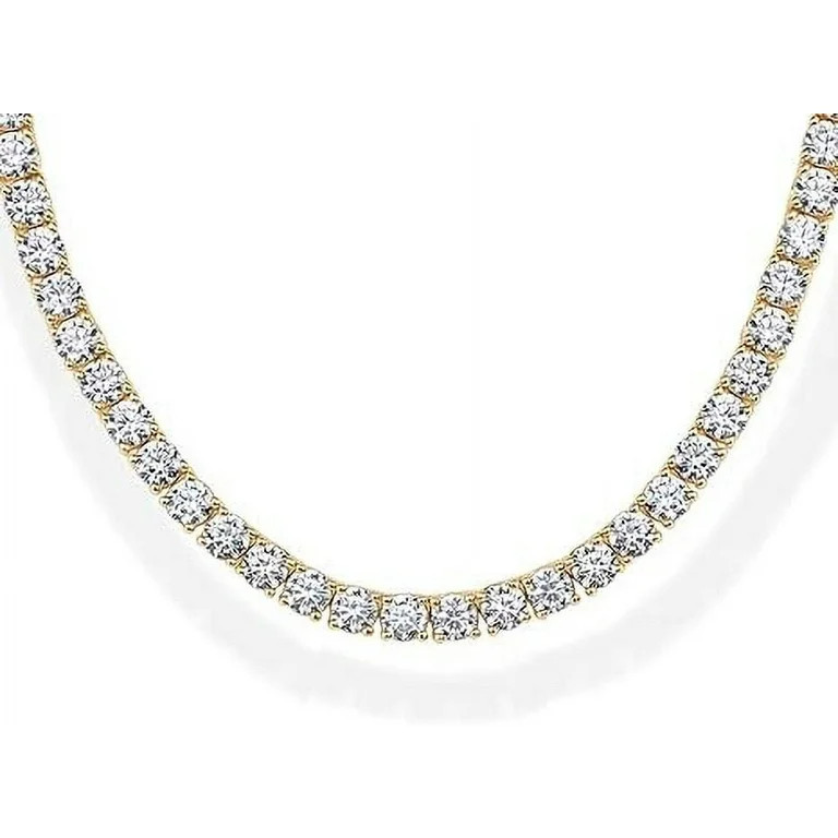 PAVOI 14K Yellow Gold Plated 3mm Simulated Diamond Tennis Necklace for Women | Tennis Chain | Chu... | Walmart (US)