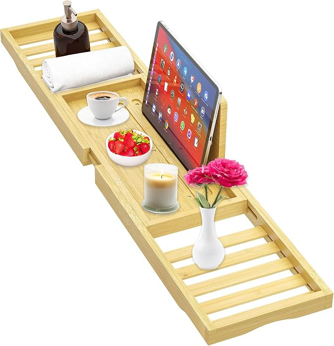 Bathtub Tray - Bath Tray Expandable - Bath Table Trays for Bathtub/Tub,Premium Bamboo Wooden, Fit... | Amazon (US)