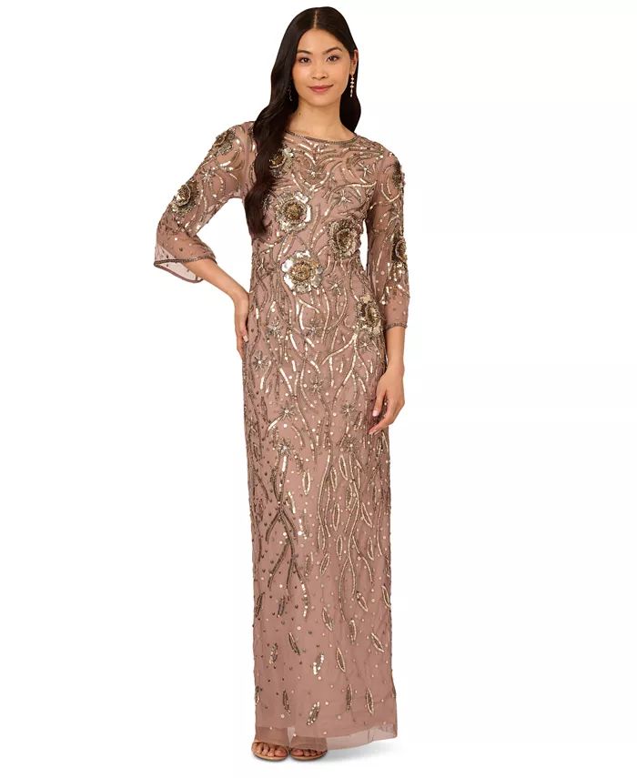 Women's Round-Neck Embellished Sheath Gown | Macy's