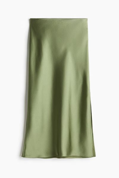 Crêpe satin skirt - Low waist - Long - Light khaki green - Ladies | H&M GB | H&M (UK, MY, IN, SG, PH, TW, HK)
