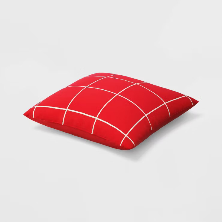 Oversized Grid Square Christmas Throw Pillow Red/Ivory - Wondershop™ | Target