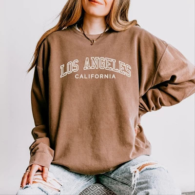 Simply Sage Market Embroidered Los Angeles CA Lightweight Garment Dyed Sweatshirt - XL - Espresso | Target