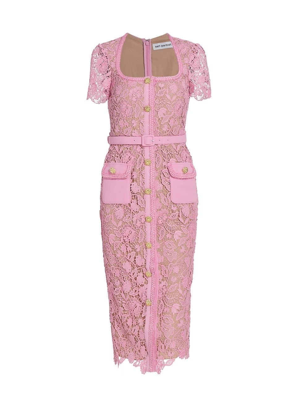 Self-Portrait Guipure Lace Belted Midi-Dress | Saks Fifth Avenue