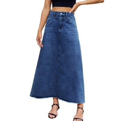 Women High Waist Denim Skirt Loose Midi Long Skirt with Pockets Fashion Casual Maxi Skirt Dark blue,S | Target