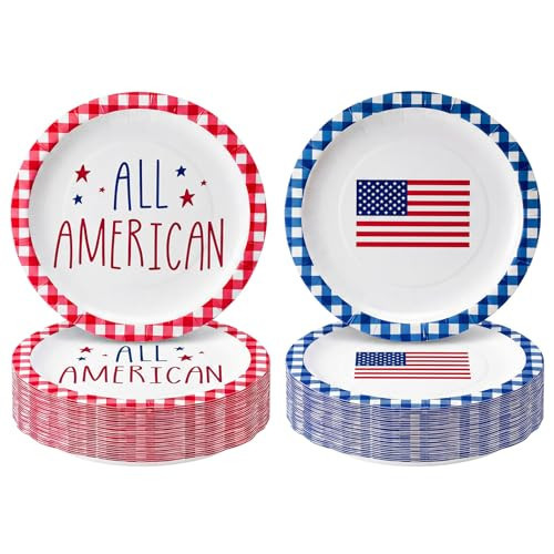 Potchen 50 Pcs All American USA Paper Plates 9" | 4th of July Patriotic Tableware American Flag Disposable Plate for Southern Bachelorette, Patriotic Dinner Party Setting, Birthday Tablescape | Amazon (US)